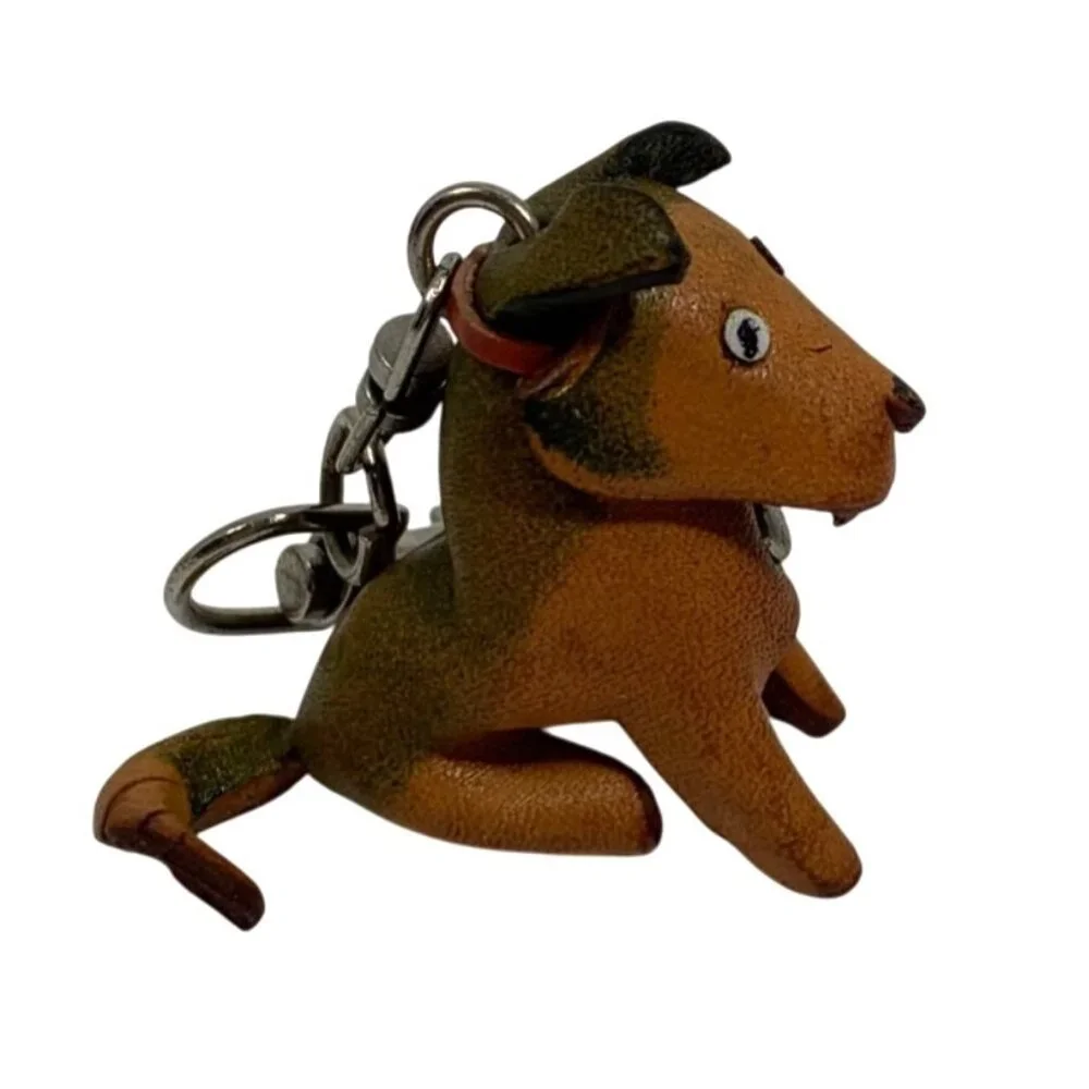 Handcrafted Leather Black Tan Labrador Rottweiler Dog Keychain Purse Charm